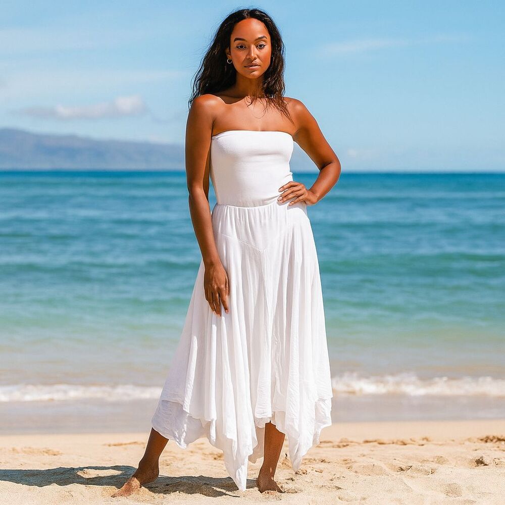 Comfy USA White Handkerchief Hem Maxi Skirt Womens Sz L Festival Boho Layered